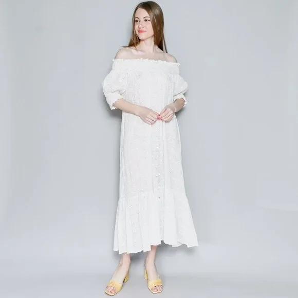 Doen | Dresses | Doen White Floral Eyelet Offshoulder Dress | Poshmark